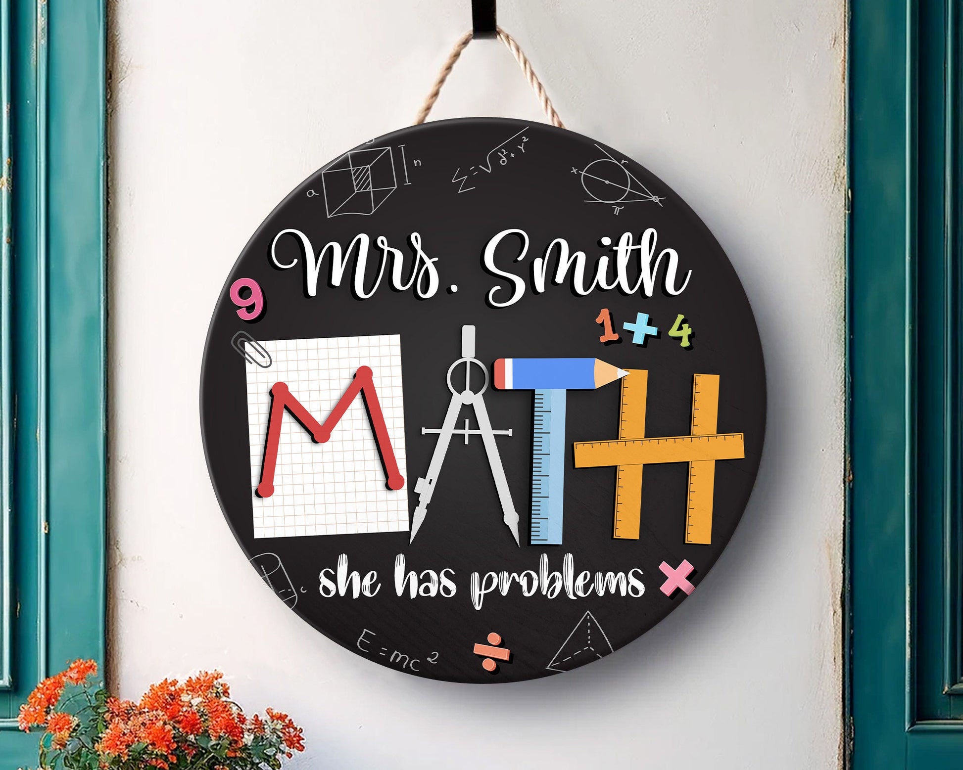 Personalized Math Teacher Door Sign, Back To School, Math Teacher Gift, Classroom Door Hanger, 3D Teacher Sign, Classroom Welcome Sign