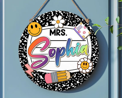 Personalized 3D Teacher Door Sign, Teacher Door Hanger, Composition Notebook Door Sign, Back to School Gift, Teacher Gift, Welcome Name Sign