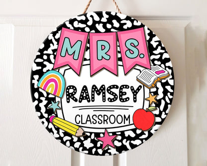Personalized 3D Teacher Door Sign, Custom Teacher Door Sign, Teacher Appreciation Gift, Retro Teacher Door Hanger, Teacher Welcome Name Sign