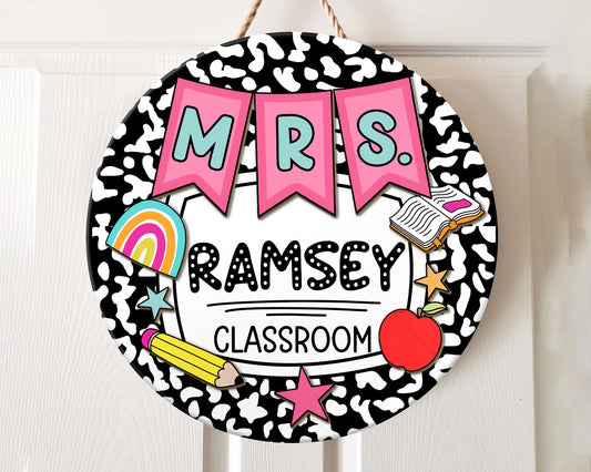 Personalized 3D Teacher Door Sign, Custom Teacher Door Sign, Teacher Appreciation Gift, Retro Teacher Door Hanger, Teacher Welcome Name Sign
