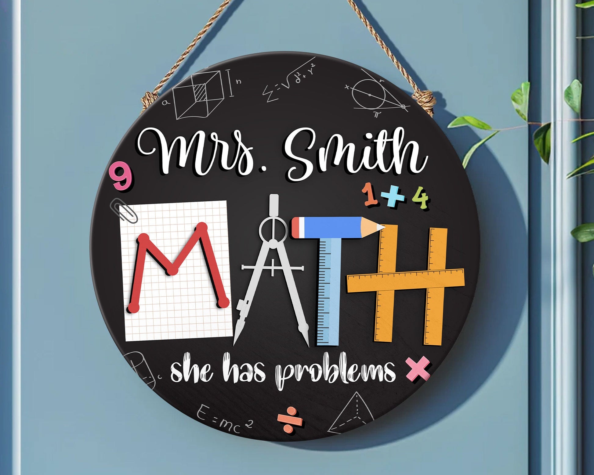Personalized Math Teacher Door Sign, Back To School, Math Teacher Gift, Classroom Door Hanger, 3D Teacher Sign, Classroom Welcome Sign