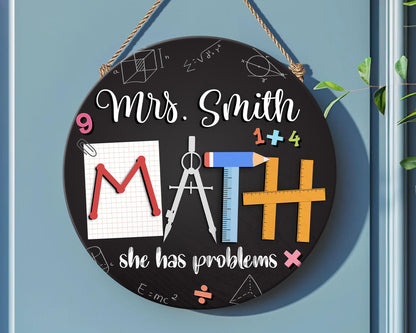 Personalized Math Teacher Door Sign, Back To School, Math Teacher Gift, Classroom Door Hanger, 3D Teacher Sign, Classroom Welcome Sign