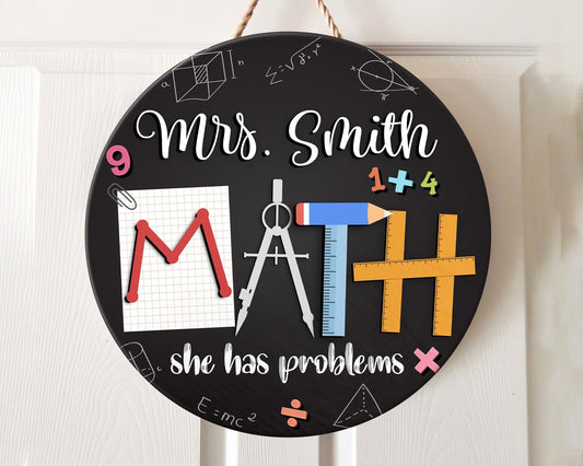 Personalized Math Teacher Door Sign, Back To School, Math Teacher Gift, Classroom Door Hanger, 3D Teacher Sign, Classroom Welcome Sign