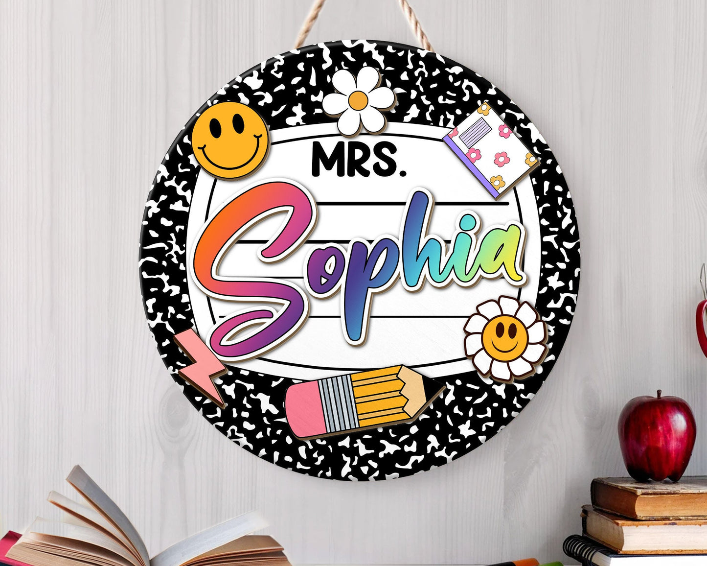 Personalized 3D Teacher Door Sign, Teacher Door Hanger, Composition Notebook Door Sign, Back to School Gift, Teacher Gift, Welcome Name Sign