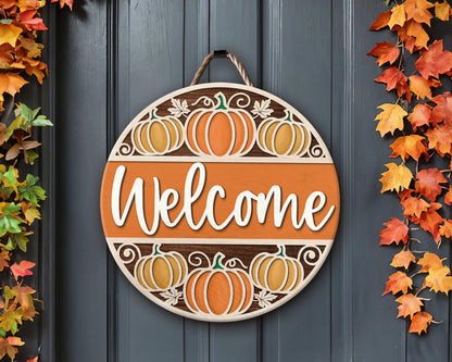 Welcome Fall Door Hanger, Pumpkin Season Door Sign, Fall Front Door Decor, Pumpkin Door Hanger, Fall Welcome Sign, Autumn Decor, Fall Gifts