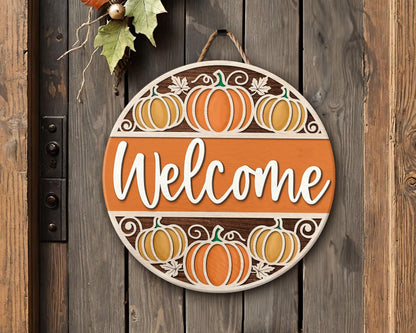 Welcome Fall Door Hanger, Pumpkin Season Door Sign, Fall Front Door Decor, Pumpkin Door Hanger, Fall Welcome Sign, Autumn Decor, Fall Gifts