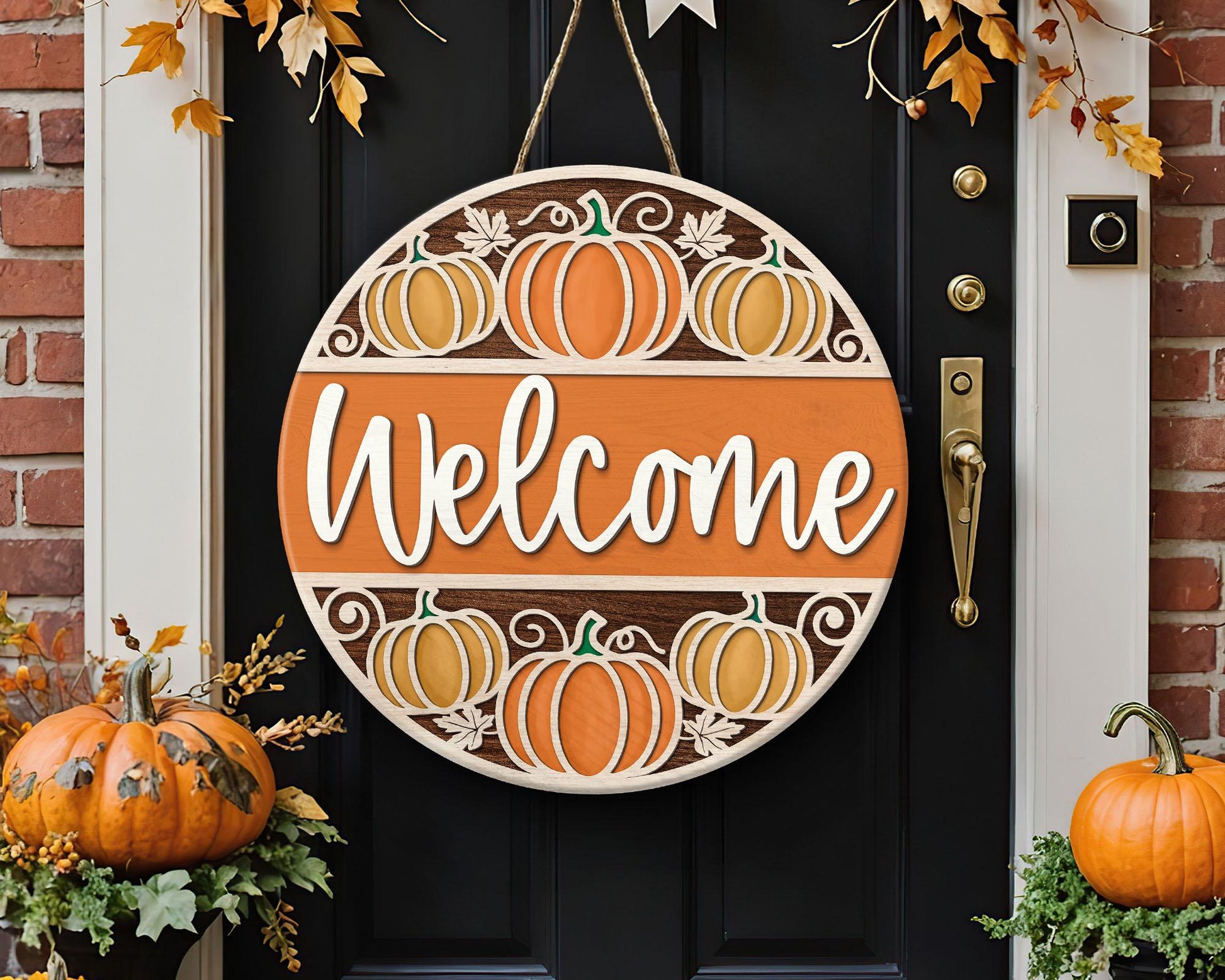 Welcome Fall Door Hanger, Pumpkin Season Door Sign, Fall Front Door Decor, Pumpkin Door Hanger, Fall Welcome Sign, Autumn Decor, Fall Gifts