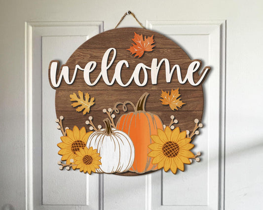 Fall Door Hanger, Welcome Door Sign, Fall Front Door Decor, Fall Home Decor, Fall Welcome Sign, Pumpkin Door Hanger, Fall Wooden Porch Decor