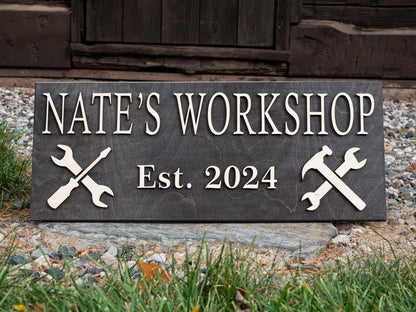 Custom Garage Sign Gifts for Men | Workshop Wood Sign Fathers Day Gift Gifts For Dad Husband Gift Wooden Shop Sign Personalized Man Birthday