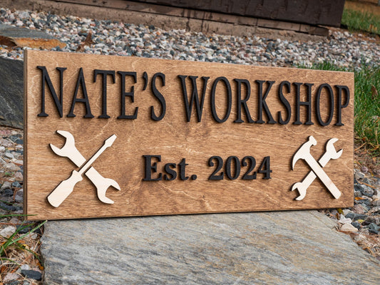 Wood Workshop Sign | Custom Garage Sign Gifts for Men Gifts For Him Husband Gift Wooden Shop Sign Personalized Man Birthday Fathers Day Gift