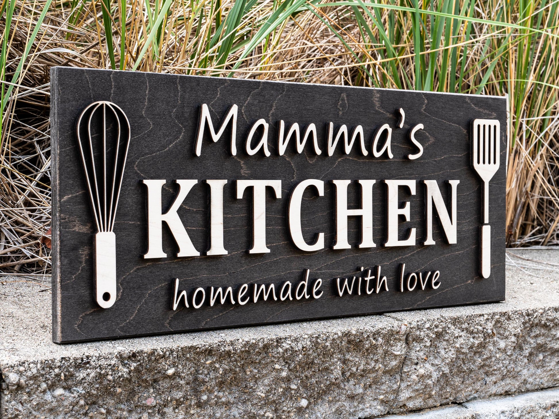 Custom Kitchen Name Sign | Personalized Mothers Day Gift for Mom Gift for Dad | Wood Kitchen Decor | Custom Name Sign Birthday Gifts for Her