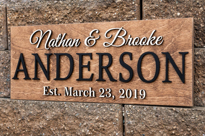 Personalized Wedding Gift Last Name Established Sign Family Name Sign 3D Wooden Sign Custom Wood Sign Anniversary Rustic Home Decor Wall Art