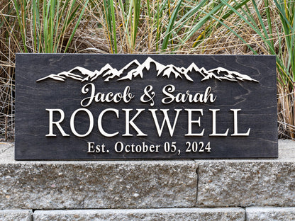 Personalized Wedding Gift | Anniversary Gift | Established Sign | Custom Mountain Decor | Custom Wood Sign Family Name Sign | Last Name Sign