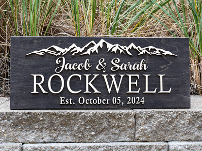 Custom Wood Sign Family Name Sign | Last Name Sign | Personalized Wedding Gift | Anniversary Gift | Established Sign | Mountain Wall Decor