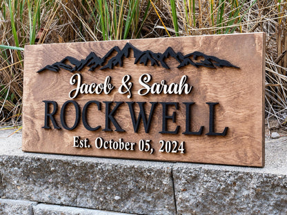 Personalized Wedding Gift | Anniversary Gift | Established Sign | Custom Mountain Decor | Custom Wood Sign Family Name Sign | Last Name Sign