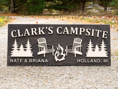 Family Name Campsite Sign | Last Name Sign | Custom Wood Campfire Sign | Personalized Camping Gifts | Fire Pit Sign Cabin Decor Camper Decor