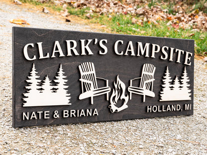 Family Name Campsite Sign | Last Name Sign | Custom Wood Campfire Sign | Personalized Camping Gifts | Fire Pit Sign Cabin Decor Camper Decor