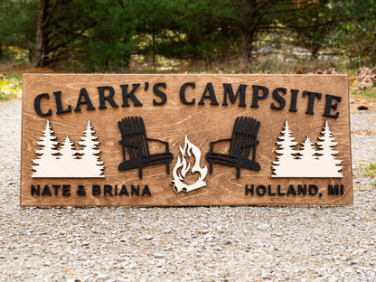 Family Name Campsite Sign | Last Name Sign | Custom Wood Campfire Sign | Personalized Camping Gifts | Fire Pit Sign Cabin Decor Camper Decor