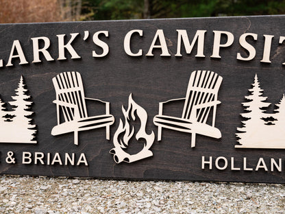 Family Name Campsite Sign | Last Name Sign | Custom Wood Campfire Sign | Personalized Camping Gifts | Fire Pit Sign Cabin Decor Camper Decor