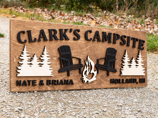 Family Name Campsite Sign | Last Name Sign | Custom Wood Campfire Sign | Personalized Camping Gifts | Fire Pit Sign Cabin Decor Camper Decor