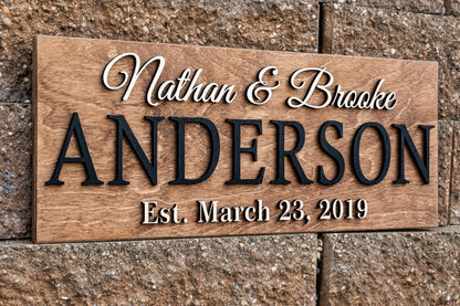 Personalized Wedding Gift Last Name Established Sign Family Name Sign 3D Wooden Sign Custom Wood Sign Anniversary Rustic Home Decor Wall Art