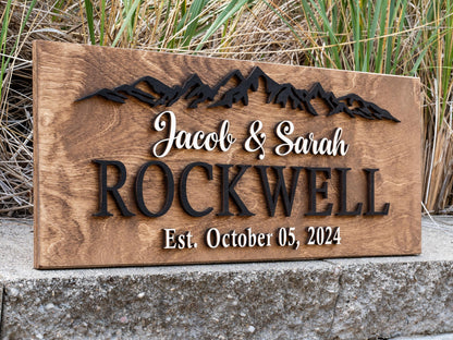 Custom Wood Sign Family Name Sign | Last Name Sign | Personalized Wedding Gift | Anniversary Gift | Established Sign | Mountain Wall Decor