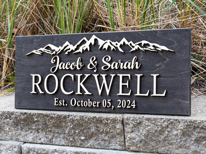 Custom Wood Sign Family Name Sign | Last Name Sign | Personalized Wedding Gift | Anniversary Gift | Established Sign | Mountain Wall Decor