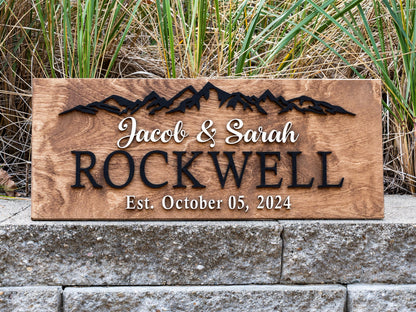 Personalized Wedding Gift | Anniversary Gift | Established Sign | Custom Mountain Decor | Custom Wood Sign Family Name Sign | Last Name Sign