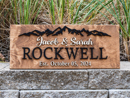 Custom Wood Sign Family Name Sign | Last Name Sign | Personalized Wedding Gift | Anniversary Gift | Established Sign | Mountain Wall Decor
