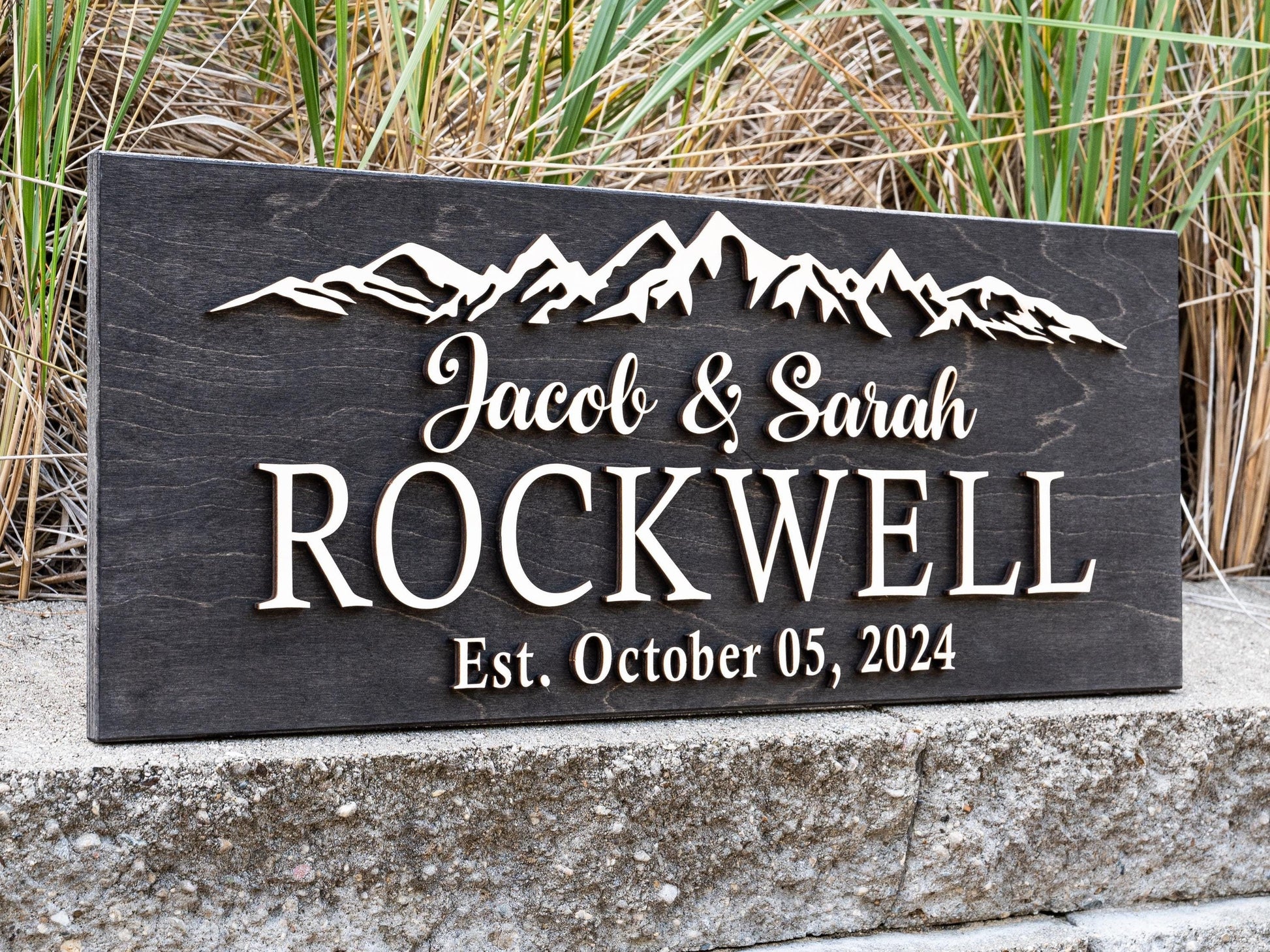 Personalized Wedding Gift | Anniversary Gift | Established Sign | Custom Mountain Decor | Custom Wood Sign Family Name Sign | Last Name Sign