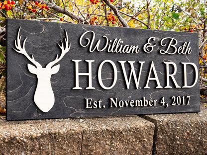 Personalized Cabin Sign Custom Wood Sign Rustic Cabin Decor Personalized Man Cave Sign Established Camper Sign Lake House Décor Deer Plaque