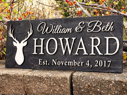 Personalized Cabin Sign Custom Wood Sign Rustic Cabin Decor Personalized Man Cave Sign Established Camper Sign Lake House Décor Deer Plaque