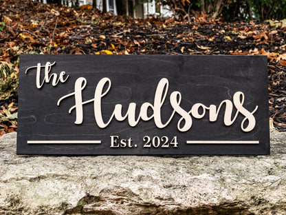 Personalized Family Last Name Sign | Custom Wood Sign, Established Sign, Wood Wedding Anniversary Gift, Wedding 3D Sign Anniversary Gift