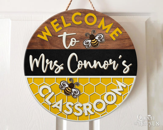 Custom Teacher Name Door Sign, Teacher Appreciation Gifts, Teacher Door Hanger, Bee Classroom Welcome Sign, Bee Hive Decor, Teacher's Day