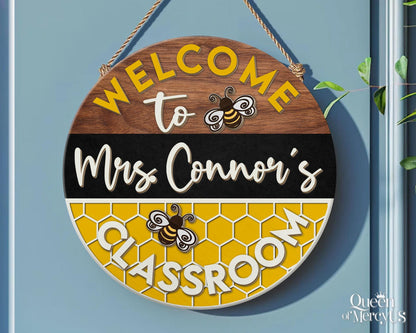 Custom Teacher Name Door Sign, Teacher Appreciation Gifts, Teacher Door Hanger, Bee Classroom Welcome Sign, Bee Hive Decor, Teacher's Day
