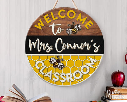Custom Teacher Name Door Sign, Teacher Appreciation Gifts, Teacher Door Hanger, Bee Classroom Welcome Sign, Bee Hive Decor, Teacher's Day