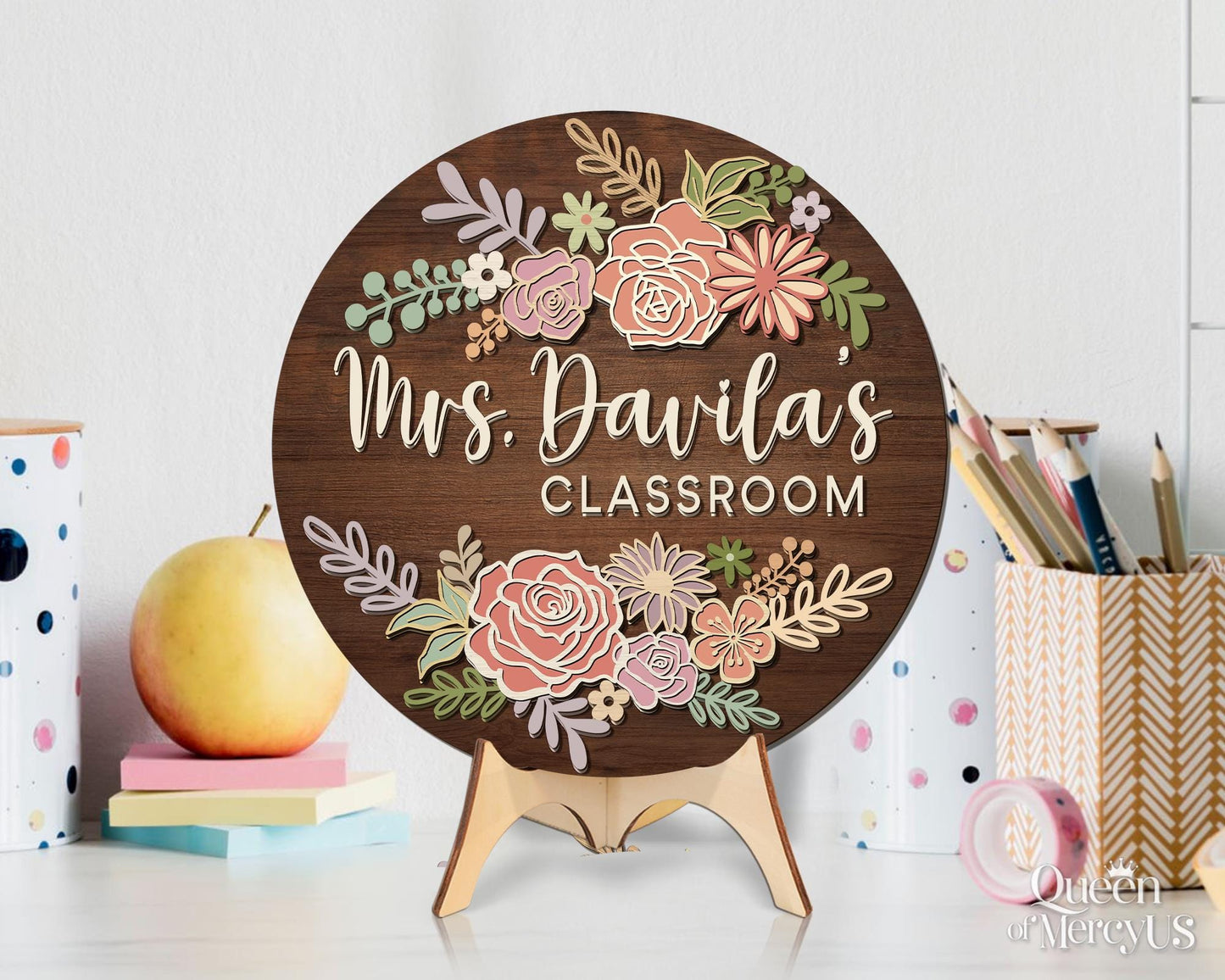 Teacher Door Sign, Teacher 3D Door Hanger, Teacher Appreciation Gifts, Custom Teacher Name Sign, Welcome Classroom Sign, Floral Wooden Sign
