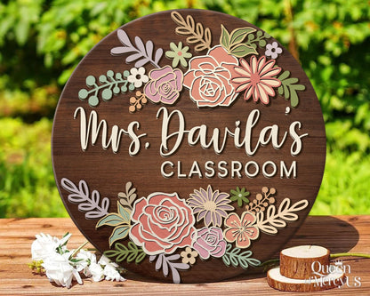 Teacher Door Sign, Teacher 3D Door Hanger, Teacher Appreciation Gifts, Custom Teacher Name Sign, Welcome Classroom Sign, Floral Wooden Sign
