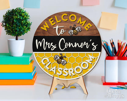 Custom Teacher Name Door Sign, Teacher Appreciation Gifts, Teacher Door Hanger, Bee Classroom Welcome Sign, Bee Hive Decor, Teacher's Day