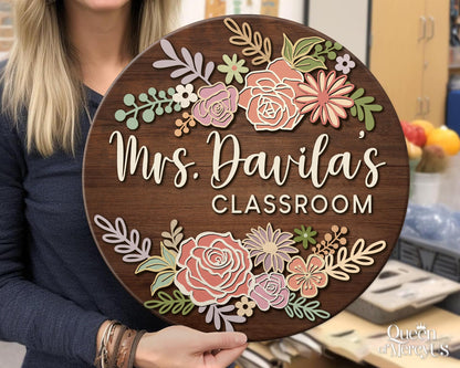 Teacher Door Sign, Teacher 3D Door Hanger, Teacher Appreciation Gifts, Custom Teacher Name Sign, Welcome Classroom Sign, Floral Wooden Sign