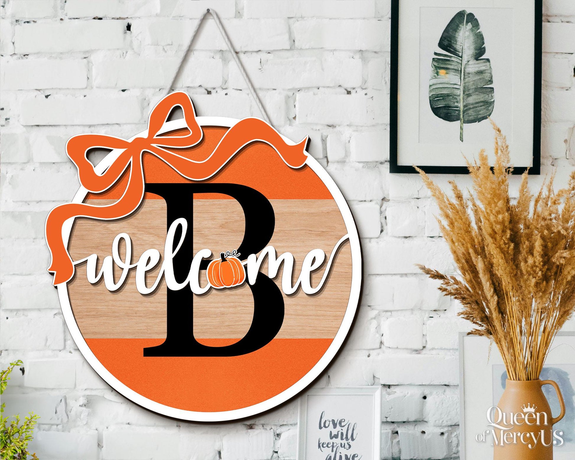 Custom Last Name Fall Front Door Decor, Family Fall Door Hanger, Autumn Front Door Wreath, Personalized Fall Door Sign, Pumpkin Home Decor