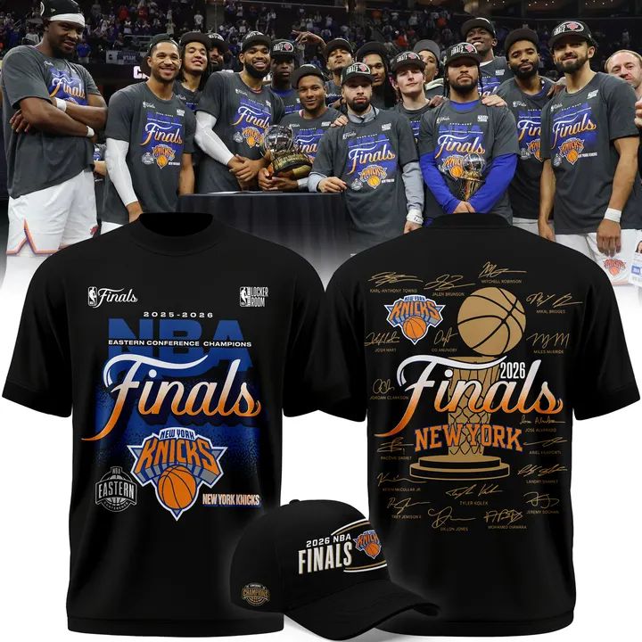 Exclusive New York Knicks 2026 Eastern Conference Champions Locker Room Team Signatures Print Tee