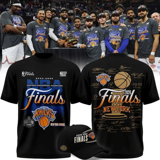 Exclusive New York Knicks 2026 Eastern Conference Champions Locker Room Team Signatures Print Tee
