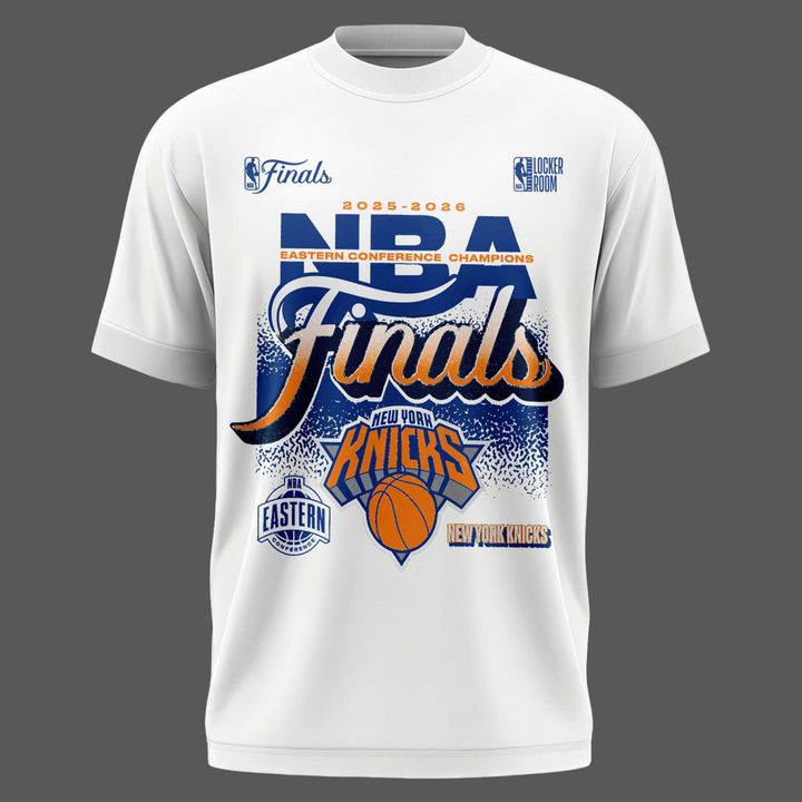Exclusive New York Knicks 2026 Eastern Conference Champions Locker Room Team Signatures Print T-Shirt White