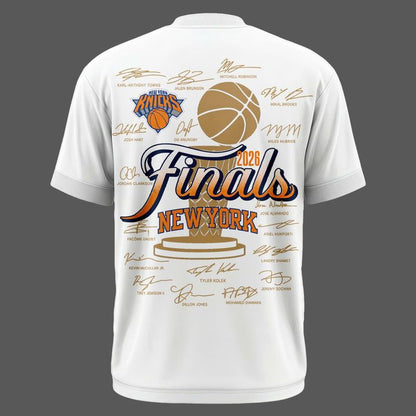 Exclusive New York Knicks 2026 Eastern Conference Champions Locker Room Team Signatures Print T-Shirt White
