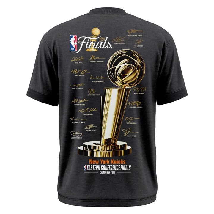 2026 Exclusive New York Knicks Eastern Conference Champions Locker Room Team Signatures Print Tee.